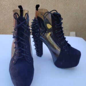 SEE ME SPIKING  Spike Platform Boots  Black Suede & See Through  ( BRAND NEW ! )